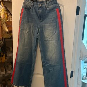 Commense Blue Flare Jeans with Red Stripes